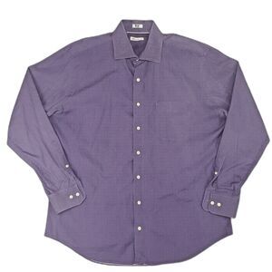 Peter Millar Purple Micro Check Long Sleeve Button Down‎ Cotton Shirt Men's XL